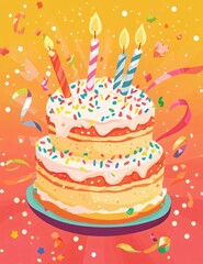 Birthday Cake Greeting Card with Beautiful Ribbon
