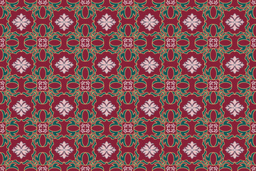 Oriental flora damask seamless pattern embroidery, art ornament print. Design for tile, carpet, cover, wallpaper, wrapping paper, fabric, clothing, bag, and decoration.