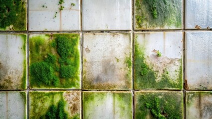 A Close-Up View of Old, Weathered Tiles with Abundant Moss Growth Showing Signs of Age and Decay