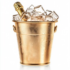 Professional Image of Champagne Bucket Full with Ice on White Background for Luxury Celebrations and Events