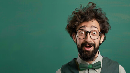 A happy teacher in a stock-style illustration, perfect for an advertising banner with space for text.

