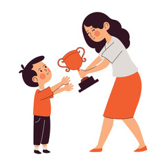 Best Student Hugging Teacher with Trophy