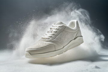 Close-Up of a Luxury Sneaker in Powder with a Subtle Dust Cloud Rising v2