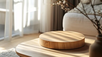 Professional Close-Up Shot at a Wooden Table in Living Room for Interior Design and Home Decor