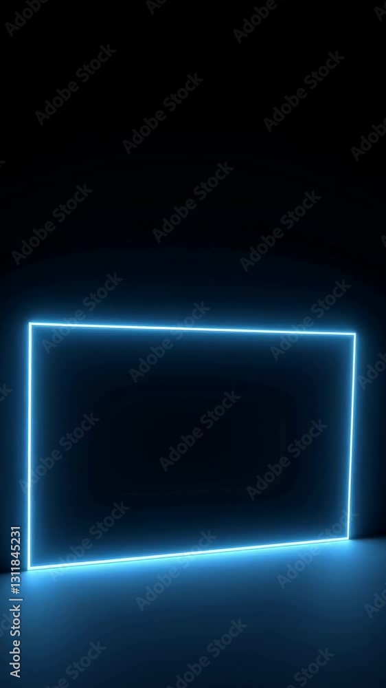 Poster dynamic blue neon frame animation in dark ambient space with subtle rotation and glow