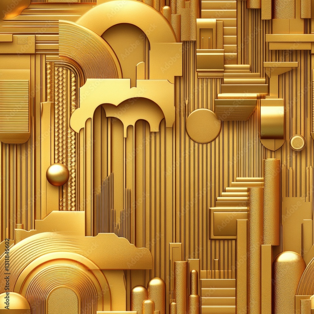 Poster seamless elegant gold background featuring an array of various geometric shapes in a striking and ey