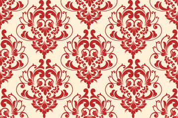 Red and cream vintage damask pattern with classic floral motifs. Great for textiles, interior design, and luxury packaging.