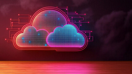 Futuristic cloud design with vibrant colors and digital elements, representing technology and innovation. glowing cloud symbolizes data storage and connectivity