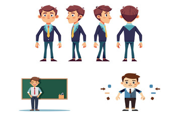 teacher near school board, Presenter Set, Ｍan and blackboard, teacher Pointing at Blackboard, Professor with pointer in board