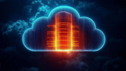Digital cloud storage with glowing data servers, representing technology and innovation in data management. futuristic design showcasing connectivity and security