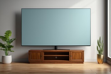 there is a tv on a stand in a room with a plant