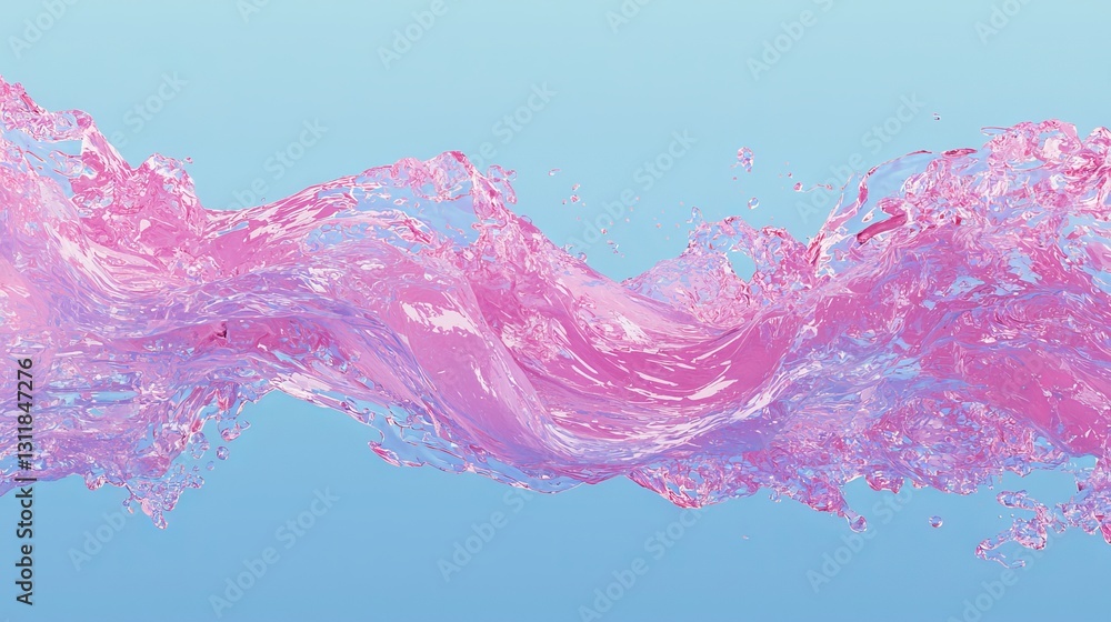 Poster a modern and unique wallpaper featuring an abstract 3d rendering of a wavy, iridescent metallic shap