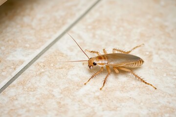 Obraz premium Close-Up of a Brown Cockroach on a Smooth Floor Surface