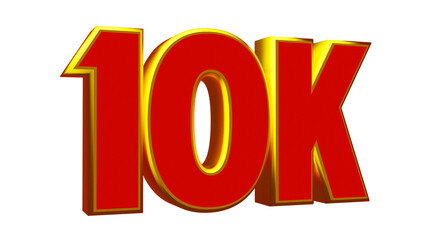 10k follower 3d render red and golden PNG image	