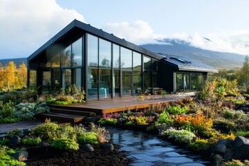 A geothermal power station with a visitor center showcasing the benefits of renewable energy, with educational displays visible