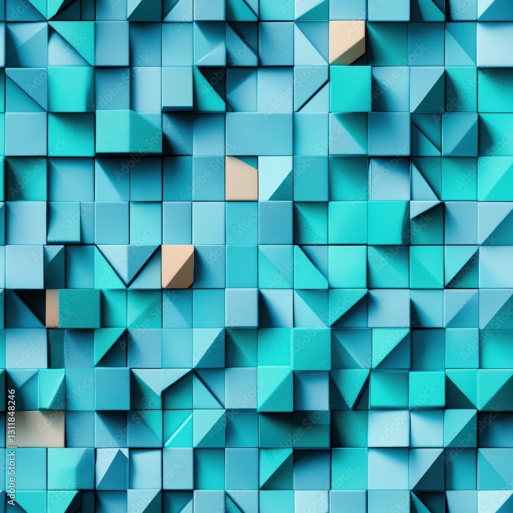 Poster seamless vibrant wall of blue cubes forming a unique textured surface with depth and dimension that 