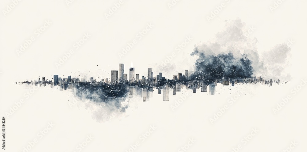 Poster concept of global communication and business set against an abstract technological backdrop