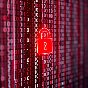 Information protection and security binary code 0 1 coding red graphic