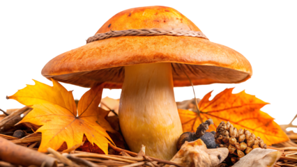 wild orange mushroom with hat isolated on white background PNG.AI GENERATED