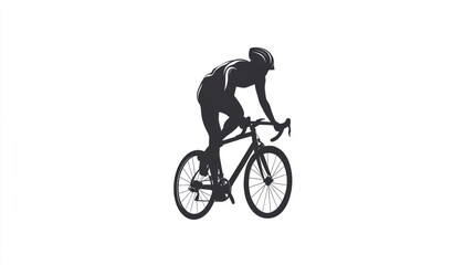 Fototapeta premium Cyclist silhouette, racing pose, outdoors, background white, stock photo