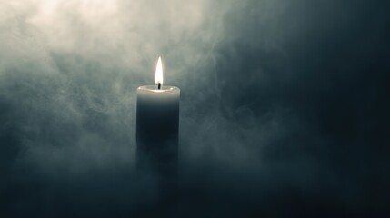 Fototapeta premium Single candle in smoky gloom, contemplative scene