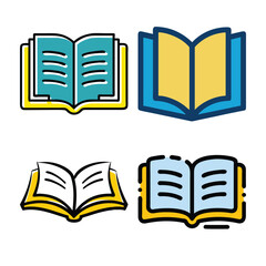 Four Colorful Open Book Icons for Education or Library Design