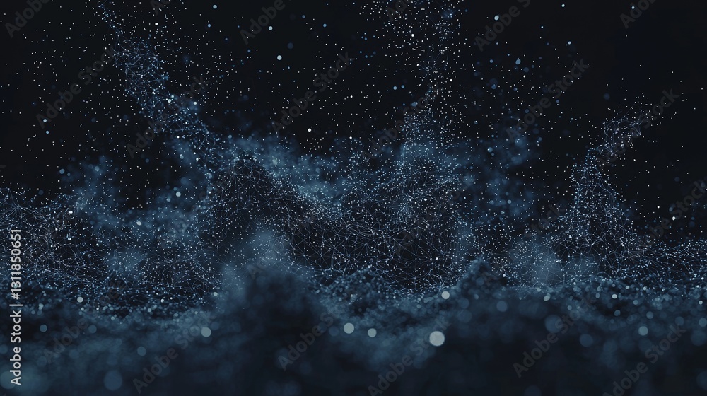 Poster a dynamic network grid and vibrant particles connected by beams of light set against a blue abstract