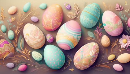 Elegant Easter Card. Hand-drawn pastel eggs, subtle calligraphy. Refined design for personal greetings.  Artistic & stylish Easter card