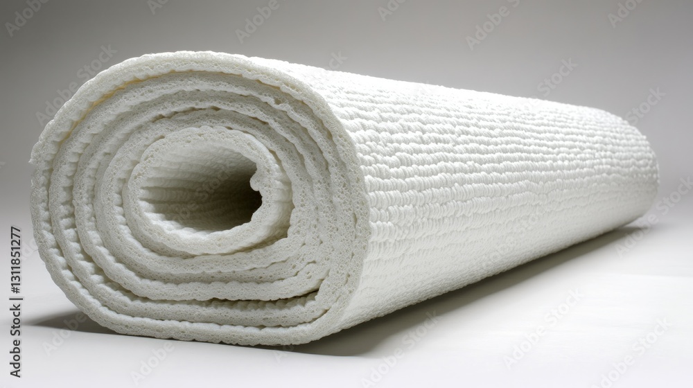 Poster rolled white textured mat illuminated with soft light creating subtle shadows and highlights against