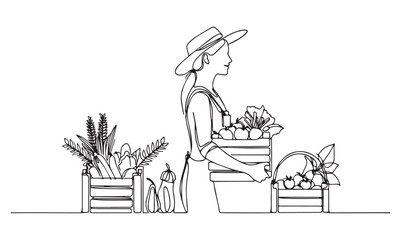 Continuous one single minimal line drawing woman