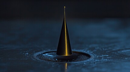Fototapeta premium Illuminated Cone Reflecting on textured Surface, Artistic Dark Visual