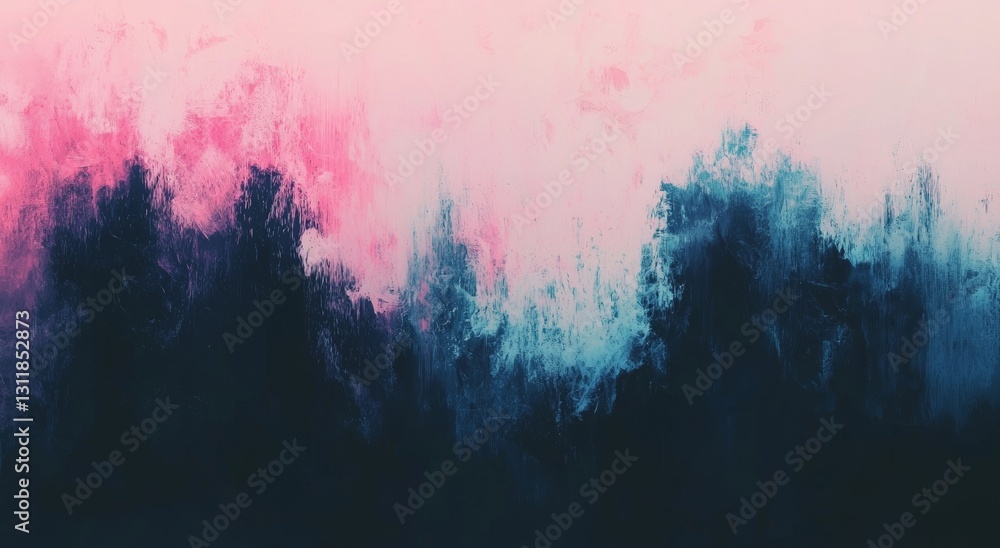 Poster postcard design featuring a backdrop with a purple gradient, abstract shapes, and a noise effect for