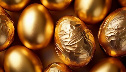 Metallic gold Easter eggs with a foil texture, creating an exclusive, premium look with luxurious appeal