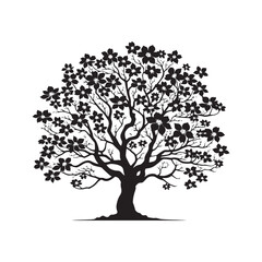 Flowering Dogwood Silhouette - Minimalist Flowering Dogwood Tree Design - Flowering Dogwood Tree Vector - Tree Illustration.