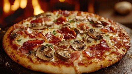 Wood Fired Pizza with Bacon and Mushrooms