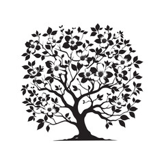 Flowering Dogwood Silhouette - Minimalist Flowering Dogwood Tree Design - Flowering Dogwood Tree Vector - Tree Illustration.