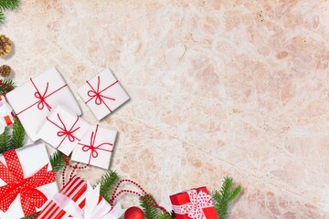 Composition beautiful Christmas gifts with decorations