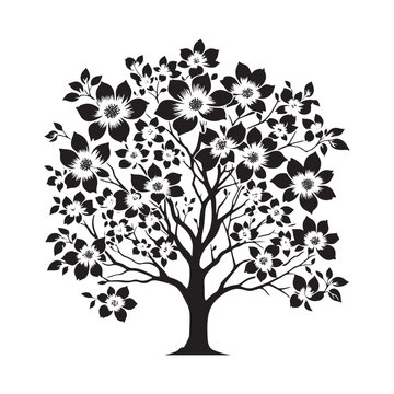 black and white flowering tree silhouette clip art preview