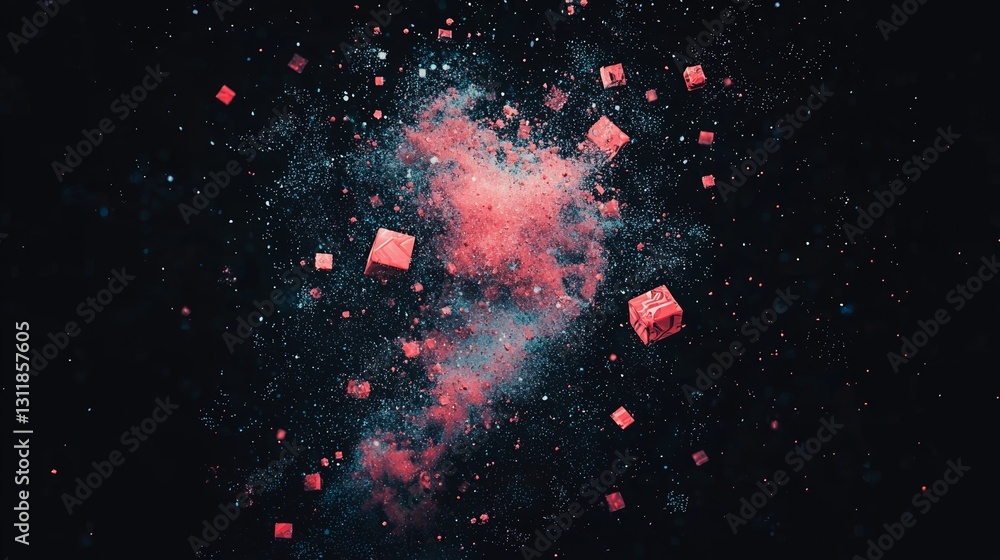 Poster concept of futuristic metaverse with digital cubes and blocks connected through technology network