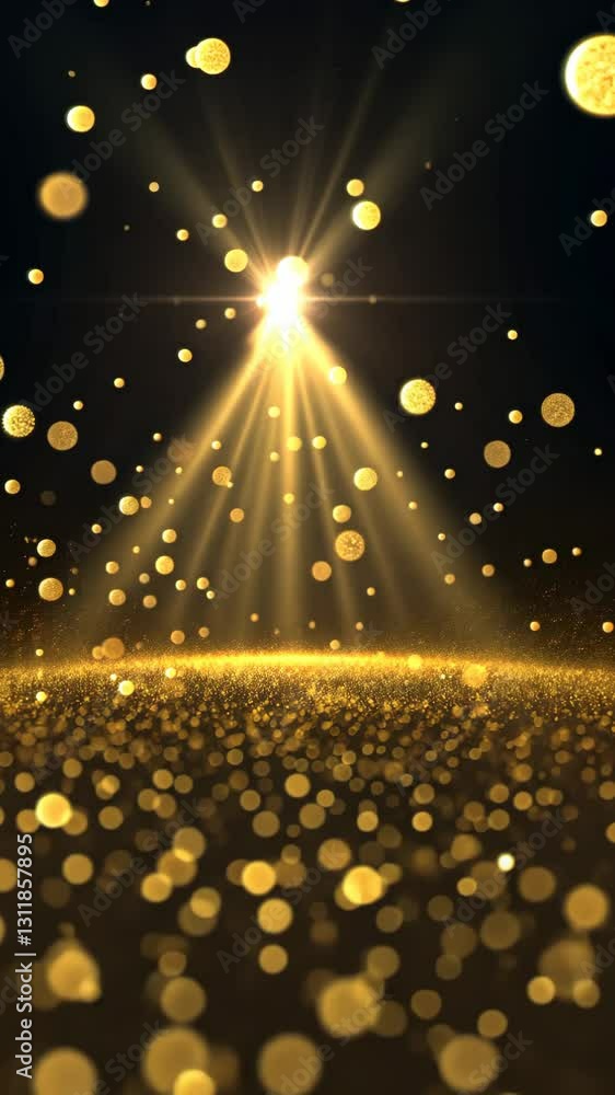Poster a light shining on a gold background. the light is creating a lot of sparkles.