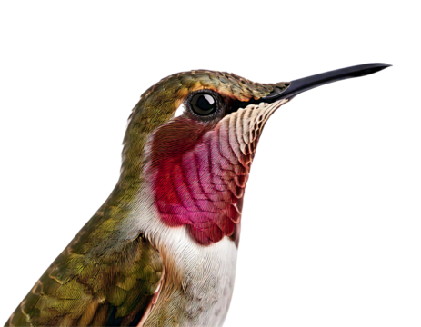 Stunning closeup of a hummingbird, showcasing vibrant iridescent feathers and intricate detail.