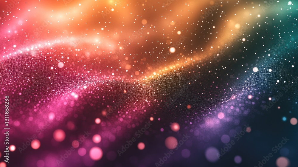 Poster colorful abstract digital wave with sparkling lights and bokeh effects