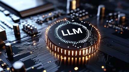 Large language model. LLM AI Chip on Advanced Circuit Board, LLM Semiconductor for Deep Learning, LLM Neural Processing Technology
