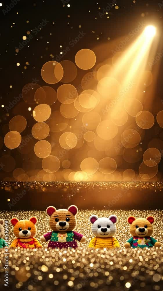 Poster A light shining on a gold background. The light is creating a lot of sparkles. The background is dark