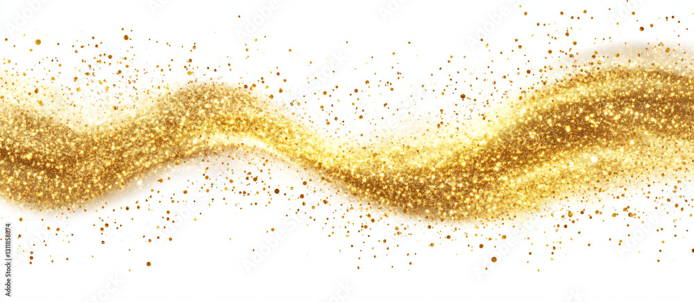 Wall mural golden glitter wave texture with sparkling dust particles, minimalist vector design on transparent b
