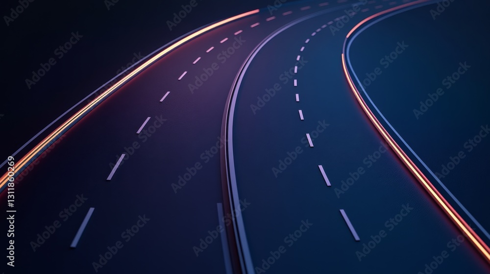 Poster 3d top down view of a curved highway with soft lighting effects