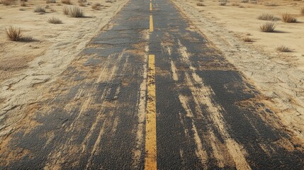 Worn Desert Road with 3D Rendered Textures and Dry Landscape Elements