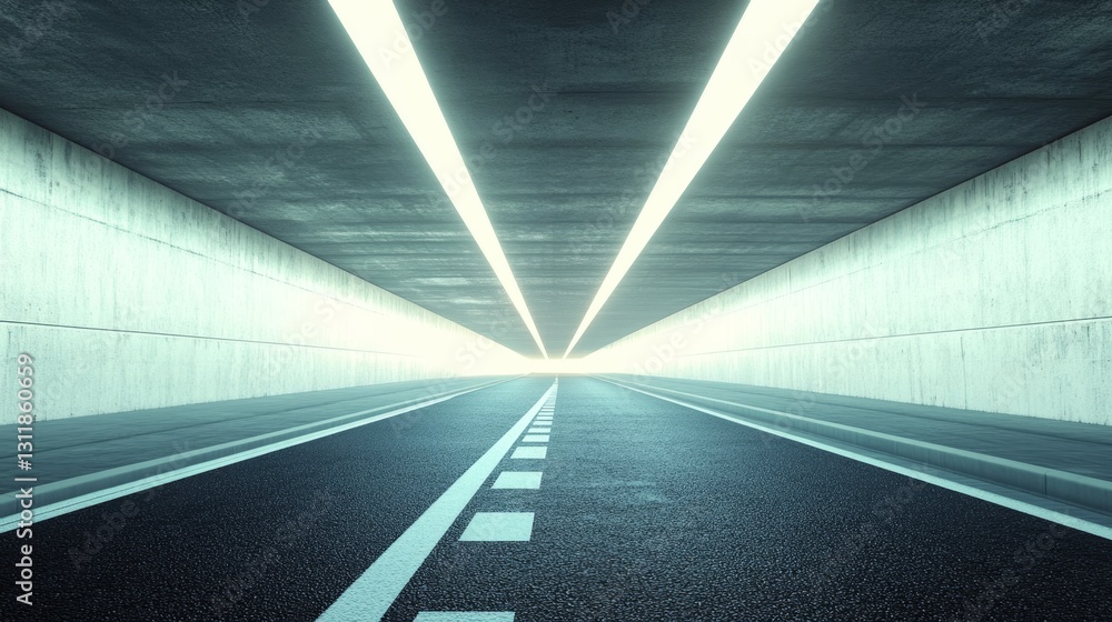 Poster 3d rendered clean road merging into bright overpass structure