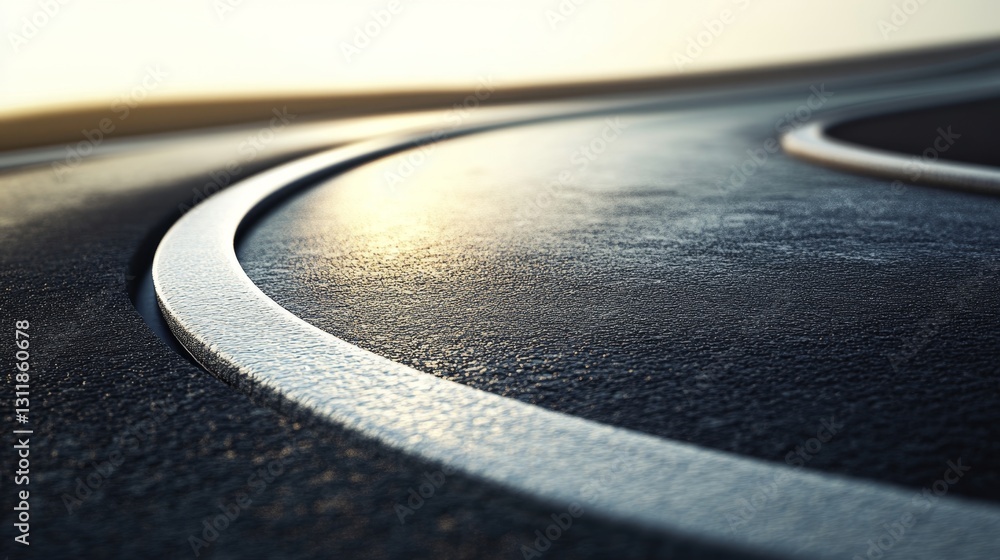 Poster smooth curving 3d road segment with detailed asphalt texture
