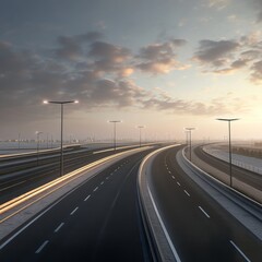 Obraz premium 3D Rendered Digital Landscape of Road Merging into Highway Scene